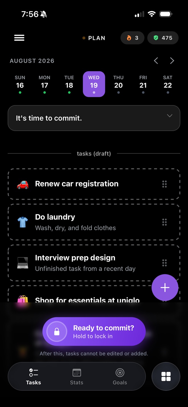 Daily plan and lock-in control in Twice A Day